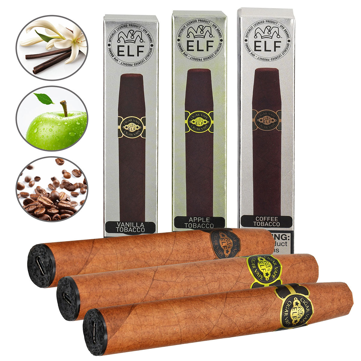 E-Cigar Sampler No.2 Coffee, Apple, Vanilla Cigar Vape Flavors