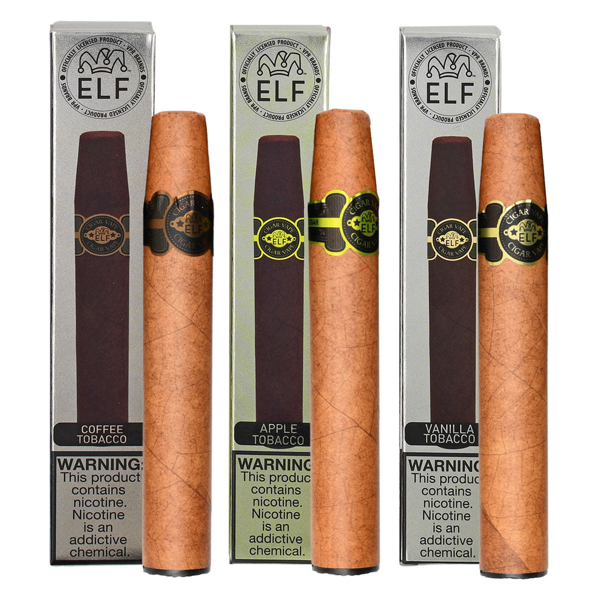 Sampler No.2 - 3 E-Cigars in Coffee, Apple, Vanilla Cigar Vape Flavors