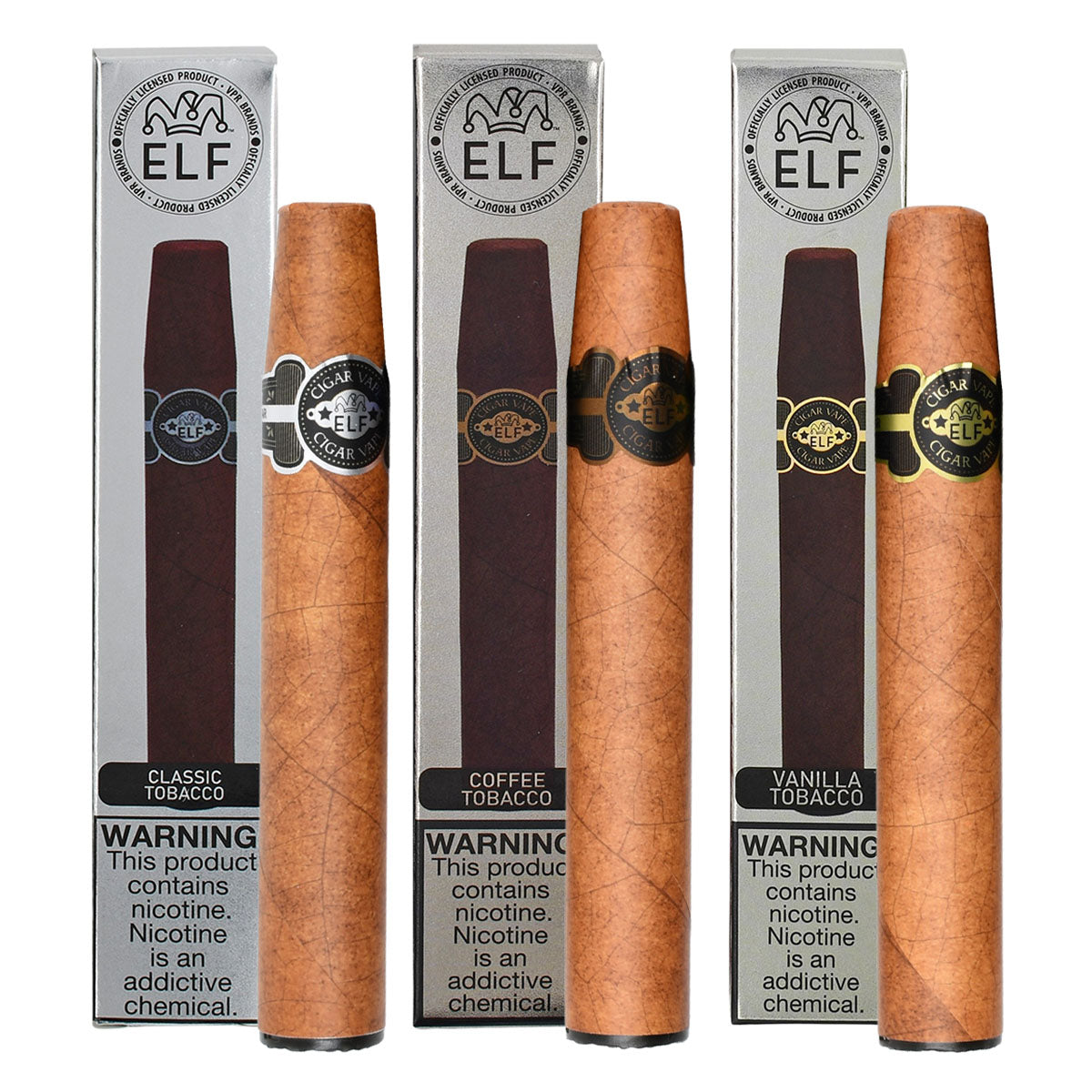 3-Pack Ecigars in Tobacco, Coffee, & Vanilla Cigar Vape Flavors